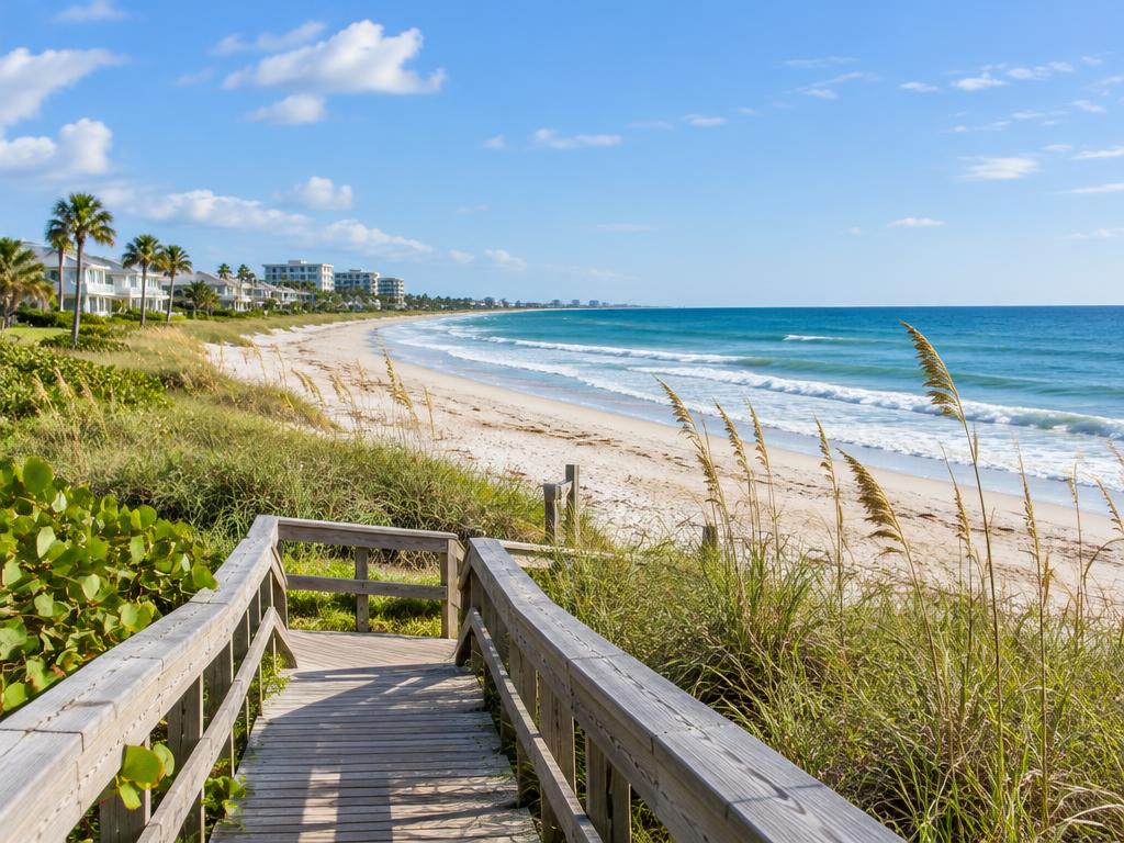 Illustrative view of a beach and coastal homes on the Treasure Coast